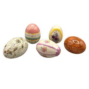Decorative Ceramic Easter Eggs Floral and Speckled Patterns Set of 5